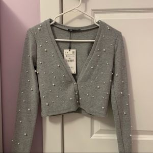 NWT Zara Grey Pearl Cardigan